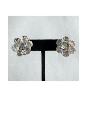 Classic Crystal Earrings Clip On Vintage Quality Round Floral Shape